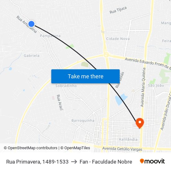 Rua Primavera, 1489-1533 to Fan - Faculdade Nobre map