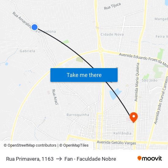 Rua Primavera, 1163 to Fan - Faculdade Nobre map