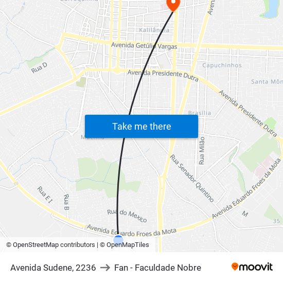 Avenida Sudene, 2236 to Fan - Faculdade Nobre map