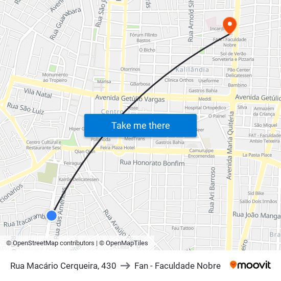 Rua Macário Cerqueira, 430 to Fan - Faculdade Nobre map