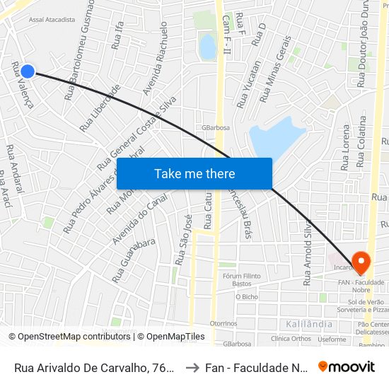 Rua Arivaldo De Carvalho, 760-824 to Fan - Faculdade Nobre map