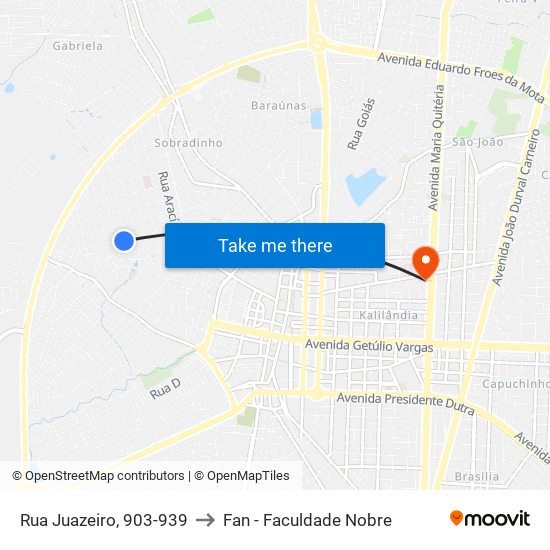 Rua Juazeiro, 903-939 to Fan - Faculdade Nobre map