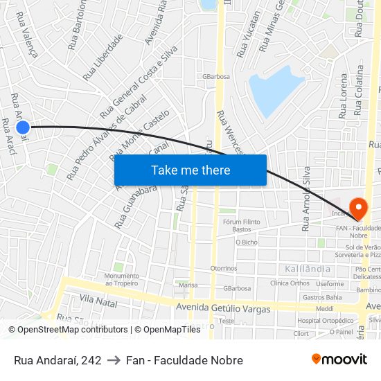 Rua Andaraí, 242 to Fan - Faculdade Nobre map