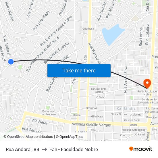 Rua Andaraí, 88 to Fan - Faculdade Nobre map