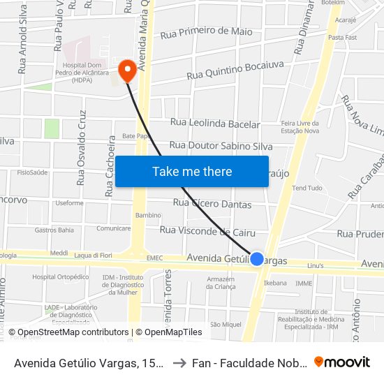 Avenida Getúlio Vargas, 1500 to Fan - Faculdade Nobre map