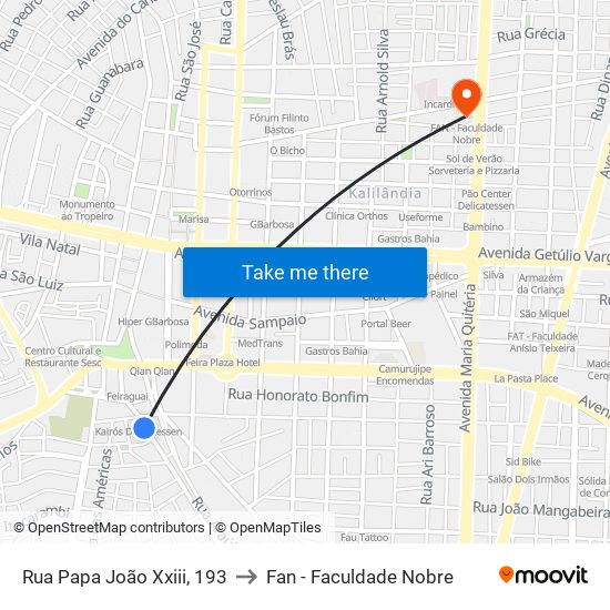 Rua Papa João Xxiii, 193 to Fan - Faculdade Nobre map