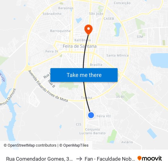 Rua Comendador Gomes, 307 to Fan - Faculdade Nobre map