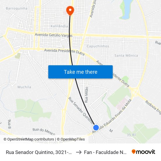 Rua Senador Quintino, 3021-3111 to Fan - Faculdade Nobre map