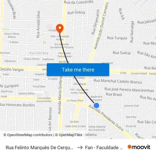 Rua Felinto Marquês De Cerqueira, 646 to Fan - Faculdade Nobre map