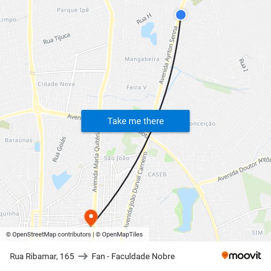 Rua Ribamar, 165 to Fan - Faculdade Nobre map