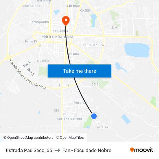 Estrada Pau Seco, 65 to Fan - Faculdade Nobre map