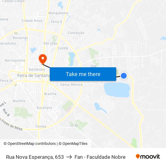 Rua Nova Esperança, 653 to Fan - Faculdade Nobre map