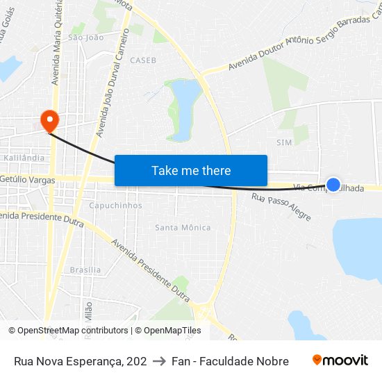 Rua Nova Esperança, 202 to Fan - Faculdade Nobre map