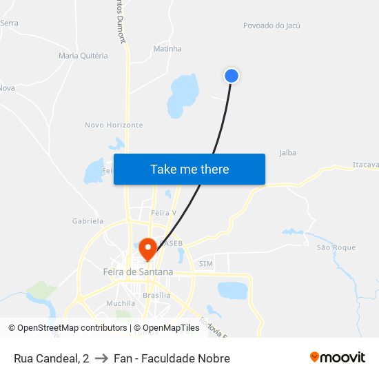 Rua Candeal, 2 to Fan - Faculdade Nobre map