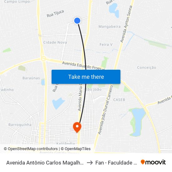 Avenida Antônio Carlos Magalhães, 1163 to Fan - Faculdade Nobre map