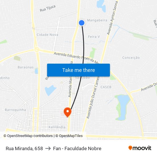 Rua Miranda, 658 to Fan - Faculdade Nobre map