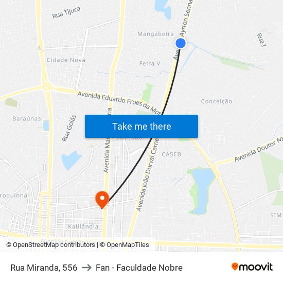 Rua Miranda, 556 to Fan - Faculdade Nobre map