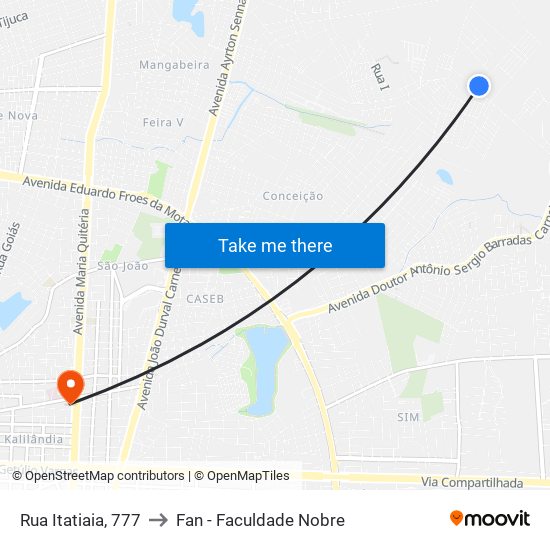 Rua Itatiaia, 777 to Fan - Faculdade Nobre map