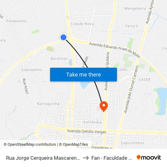 Rua Jorge Cerqueira Mascarenhas, 434 to Fan - Faculdade Nobre map