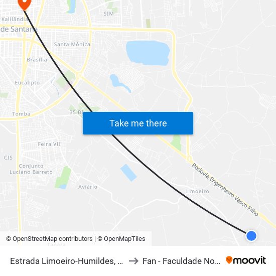 Estrada Limoeiro-Humildes, 150 to Fan - Faculdade Nobre map