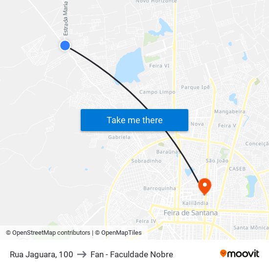 Rua Jaguara, 100 to Fan - Faculdade Nobre map