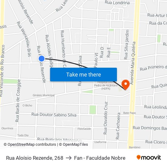 Rua Aloísio Rezende, 268 to Fan - Faculdade Nobre map