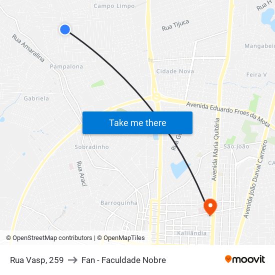 Rua Vasp, 259 to Fan - Faculdade Nobre map