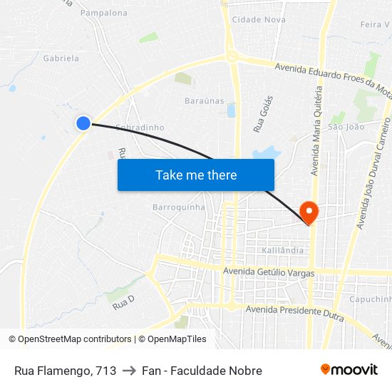 Rua Flamengo, 713 to Fan - Faculdade Nobre map