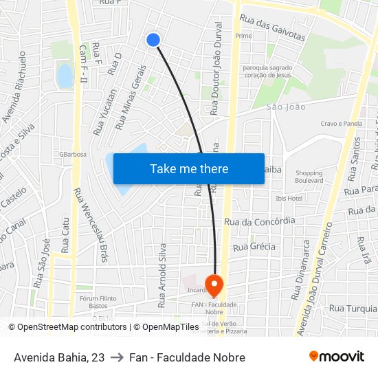 Avenida Bahia, 23 to Fan - Faculdade Nobre map