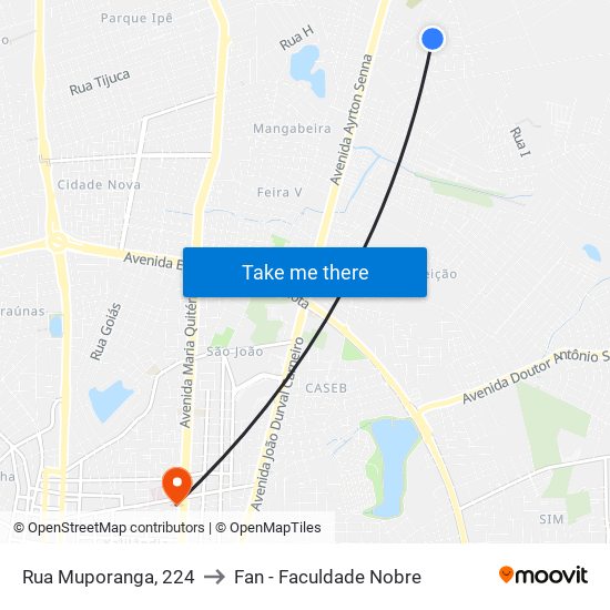 Rua Muporanga, 224 to Fan - Faculdade Nobre map