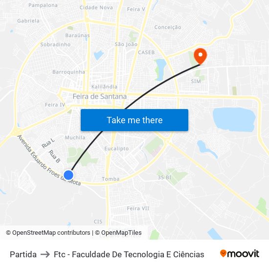 Partida to Ftc - Faculdade De Tecnologia E Ciências map