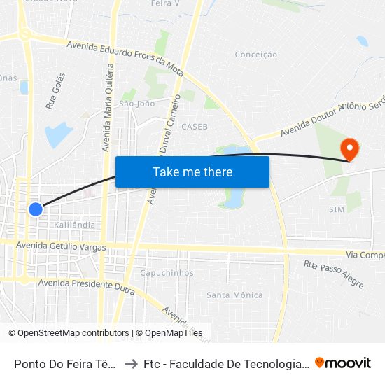 Ponto Do Feira Tênis Club to Ftc - Faculdade De Tecnologia E Ciências map