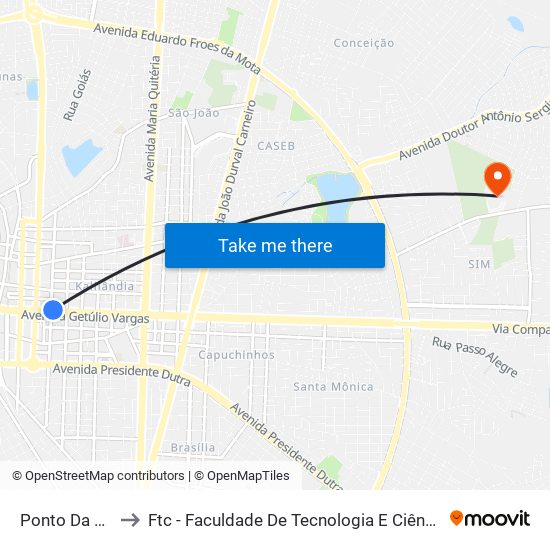 Ponto Da Zig to Ftc - Faculdade De Tecnologia E Ciências map