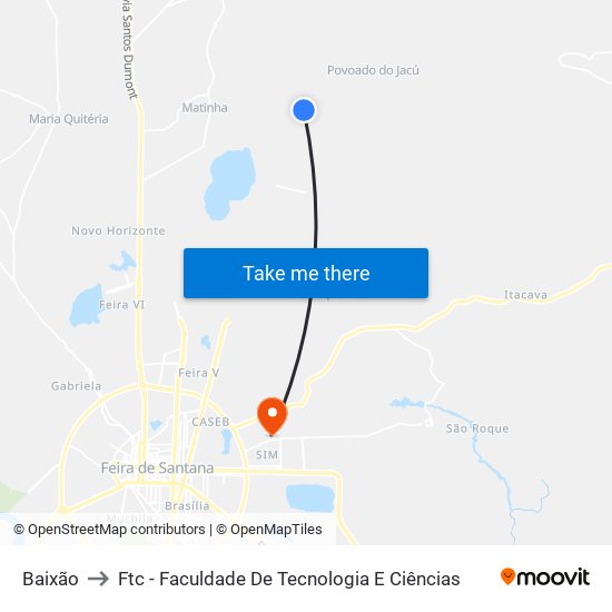 Baixão to Ftc - Faculdade De Tecnologia E Ciências map