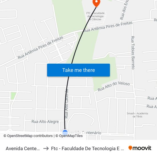 Avenida Centenário to Ftc - Faculdade De Tecnologia E Ciências map