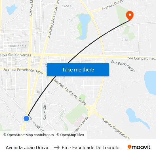 Avenida João Durval, 113-153 to Ftc - Faculdade De Tecnologia E Ciências map