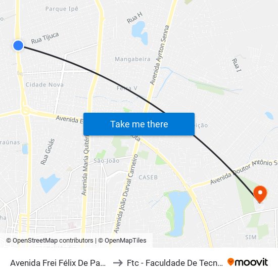 Avenida Frei Félix De Pacauba, 2860-2968 to Ftc - Faculdade De Tecnologia E Ciências map