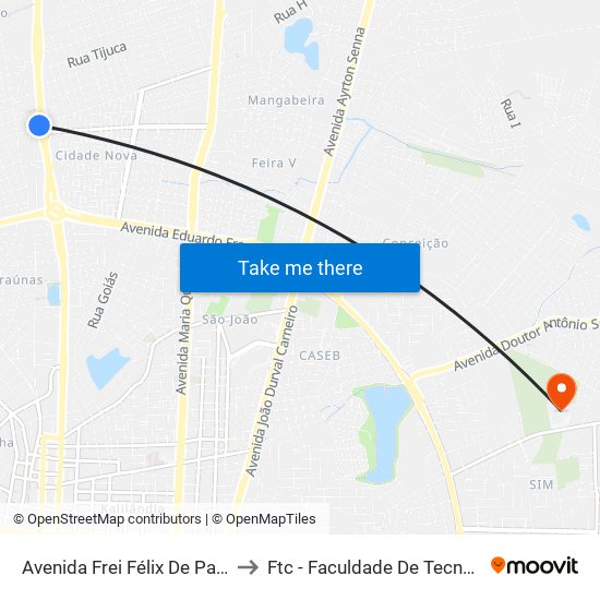 Avenida Frei Félix De Pacauba, 573-655 to Ftc - Faculdade De Tecnologia E Ciências map