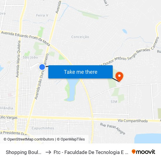 Shopping Boulevard to Ftc - Faculdade De Tecnologia E Ciências map