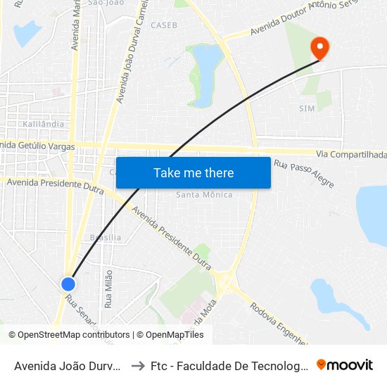 Avenida João Durval, 92-100 to Ftc - Faculdade De Tecnologia E Ciências map