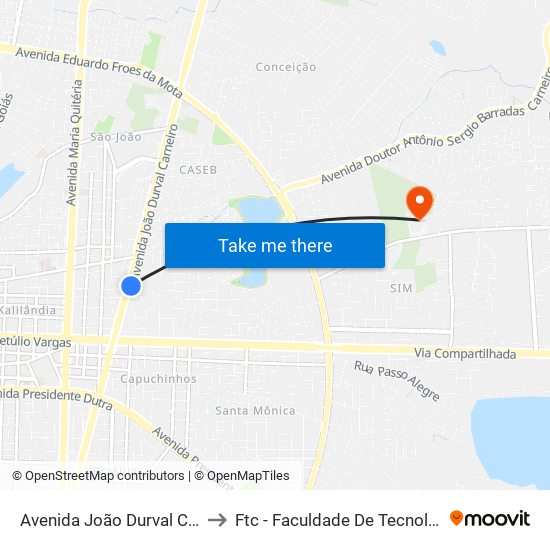 Avenida João Durval Carneiro, 2380 to Ftc - Faculdade De Tecnologia E Ciências map