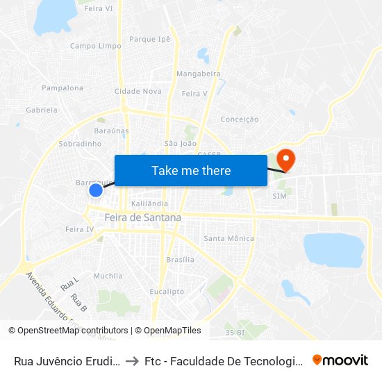 Rua Juvêncio Erudilho, 367 to Ftc - Faculdade De Tecnologia E Ciências map