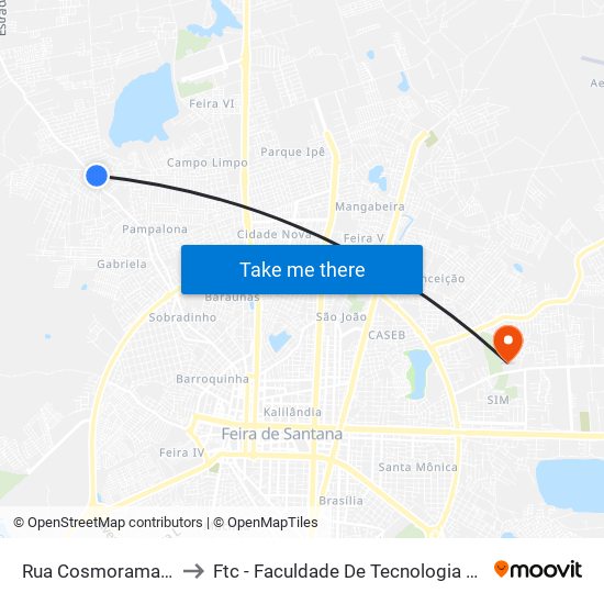 Rua Cosmorama, 2834 to Ftc - Faculdade De Tecnologia E Ciências map