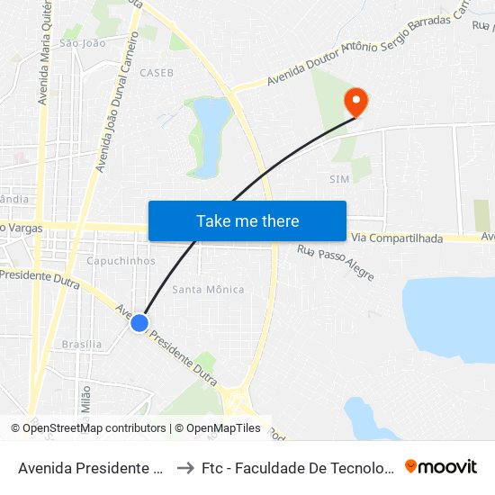 Avenida Presidente Dutra, 4000 to Ftc - Faculdade De Tecnologia E Ciências map