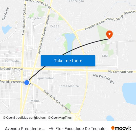 Avenida Presidente Dutra, 1303 to Ftc - Faculdade De Tecnologia E Ciências map