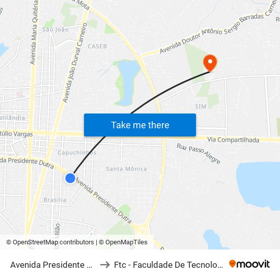 Avenida Presidente Dutra, 1903 to Ftc - Faculdade De Tecnologia E Ciências map