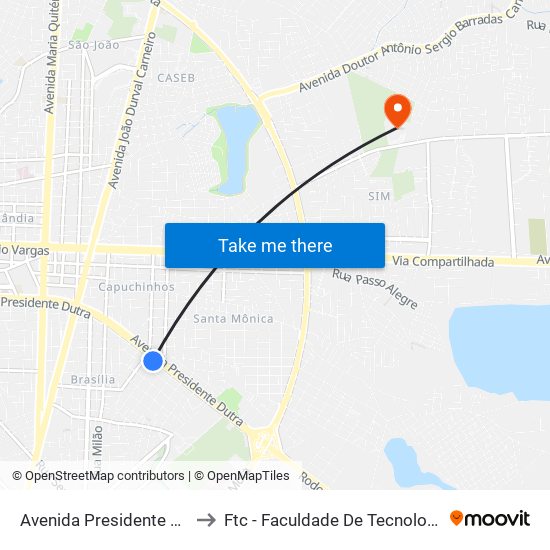 Avenida Presidente Dutra, 2299 to Ftc - Faculdade De Tecnologia E Ciências map