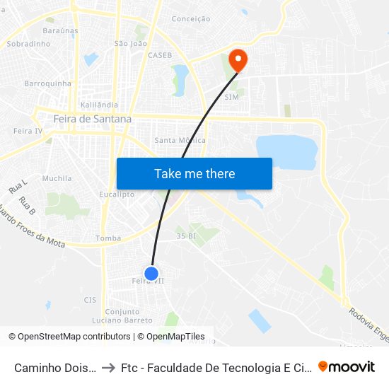 Caminho Dois, 10 to Ftc - Faculdade De Tecnologia E Ciências map