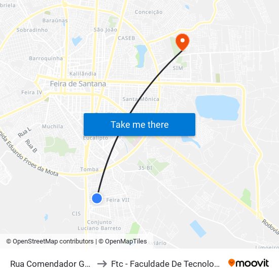 Rua Comendador Gomes, 307 to Ftc - Faculdade De Tecnologia E Ciências map