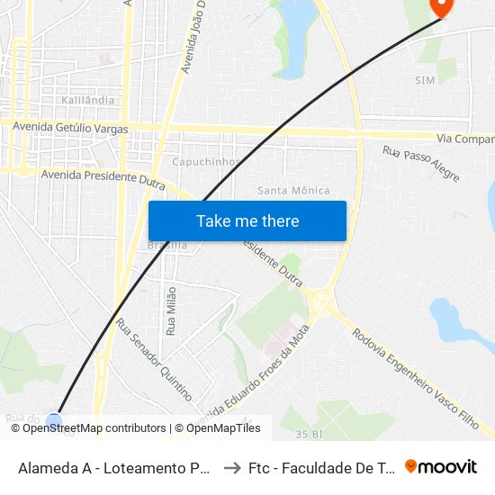 Alameda A - Loteamento Popular Bela Vista Do Sul, 20 to Ftc - Faculdade De Tecnologia E Ciências map